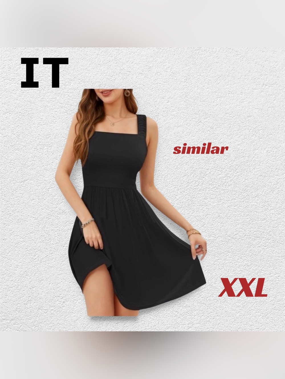 ⬇️🇨🇳👍GUC IT | XXL | Classic Casual Black Square neck A-line Sundress - pockets*